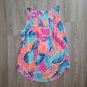 Lilly Pulitzer Vibrant Pink and Blue Pineapple Silk Tank Top
